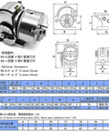 Badass Heavy Duty Universal Dividing Head BS-0 Mount with detailed dimensions and tailstock for rotary projects.