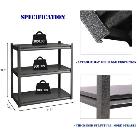 Beefy Heavy Duty Garage Shelving Unit 32 Inch Wide 3 Tier Steel Rack Holds Up To 900 Lbs Adjustable Storage Shelves for Tools and Gear in Your Garage for Home and Workshop Organization and Storage, 31.5-inch view