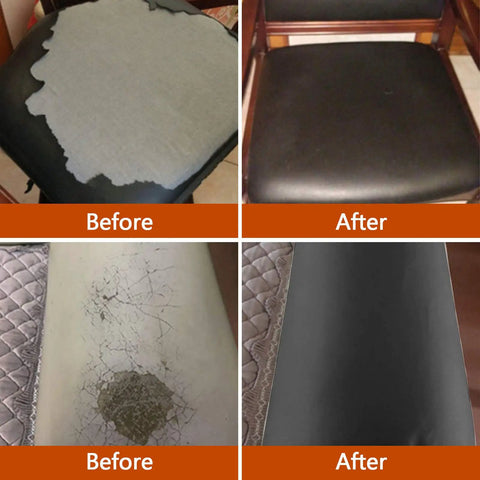 Before and after using Large Leather Repair Patch Self Adhesive Tape For Furniture And Home Decor 17.3x78.7 Inches Easy Cut To Shape