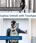 Man using WiFi Keyless Entry Smart Lock With Touchscreen Keypad on front door, Ideal For Airbnb And Home Security.