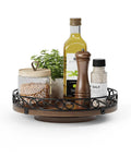 9 Inch Lazy Susan Turntable Organizer For Tabletop And Cabinet Round Rustic Wooden Tray with condiments and decor items