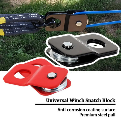 4 Ton Recovery Winch Snatch Block for Beefy 8800 Lbs Capacity, Tough Truck and Off Road Recovery Pulley, Heavy Duty Universal Accessory for ATV UTV Towed Vehicles, Solid Steel Build in Red, steel snatch block with pulley for winch recovery