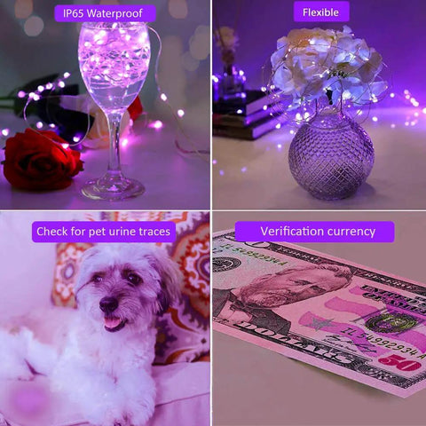 40 Foot LED UV Black Light System With 120 UV LEDs 8 Modes, fairy lights in glass, vase, pet urine check, currency verification