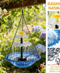 Solar Cascade Hanging Bird Bath Fountain With Solar Pump And Bowl installed in garden, shows durable blue finish and cascading design