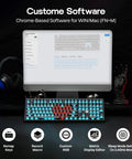 Full Size Wireless Gaming Keyboard With Massive 10000 Mah Battery And Smart Dot Matrix Display RGB Backlit showing custom software on a monitor.