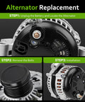 Beefed-Up Replacement Alternator For 2011-2018 Chrysler 300, Dodge Charger, Challenger, Durango, Jeep Grand Cherokee, And Ram 1500 3.6L V6 - Easy Plug-In, OEM-Style Fit, 56029789AA 11598N installation steps diagram