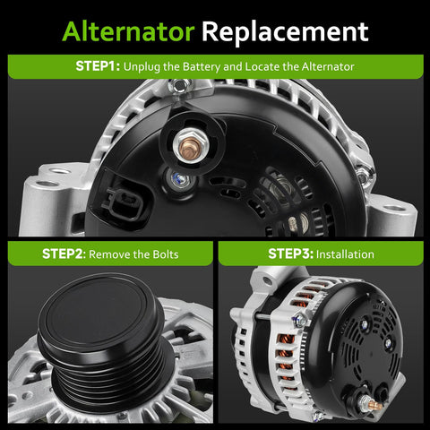 Beefed-Up Replacement Alternator For 2011-2018 Chrysler 300, Dodge Charger, Challenger, Durango, Jeep Grand Cherokee, And Ram 1500 3.6L V6 - Easy Plug-In, OEM-Style Fit, 56029789AA 11598N installation steps diagram