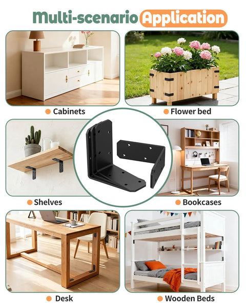 Beefy 3X3 Inch L Brackets Heavy Duty 90 Degree Angle Iron Brace Black Steel Corner Support Crushes 150 Pounds Rust Proof Easy Setup 4 Pack in various furniture applications.