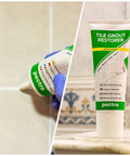 White Tile Grout Repair XL Odorless Fast Drying Grout Filler tube and application in bathroom context