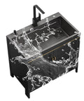 Free Standing Kitchen Sink with Cabinet Drainer & Tap - Bathroom Vani Sink Combo Room tial (60x45x80cm) with water splash effect.