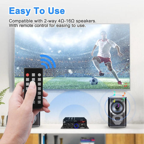 Remote control operating Beefy Bluetooth 5.0 HiFi Stereo Amplifier With 400W And 400W Peak Power 2.0 Channel Receiver