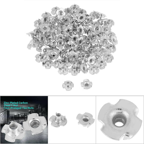 100 Pieces T Nuts Carbon Steel Zinc Plated Four Prong For Wood And Chipboard Woodworking And Furniture M5 Size Durable Rust Resistant