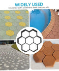 Hexagon Concrete Paver Mold for DIY Garden Paths and Patios 11.4 by 11 by 1.7 inch Reusable Plastic Floor Tile Mold Durable for Outdoor Walkways and Patio Projects shown in various installations.