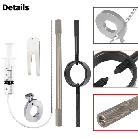 Motorcycle Fork Service Kit With Oil Level Tool Fork Spring Compressor And Damper Rod Bleed Tool displayed in detail view