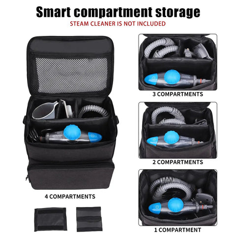 Adjustable Compartments Carry Bag For Steam Shot Hard Surface Steam Cleaner With Extra Pockets, travel bag compartments shown