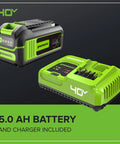 5Ah battery and rapid charger for Heavy Duty 40V Cordless String Trimmer With Brushless Motor Variable Speed And 17 Inch Cutter.