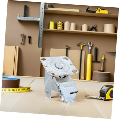 Heavy Duty 4 Inch Swivel Caster Wheel Bracket With Brake And Lock For Heavy Load Furniture And Shop Equipment Built Tough Steel Cart Frame Roller on workbench.