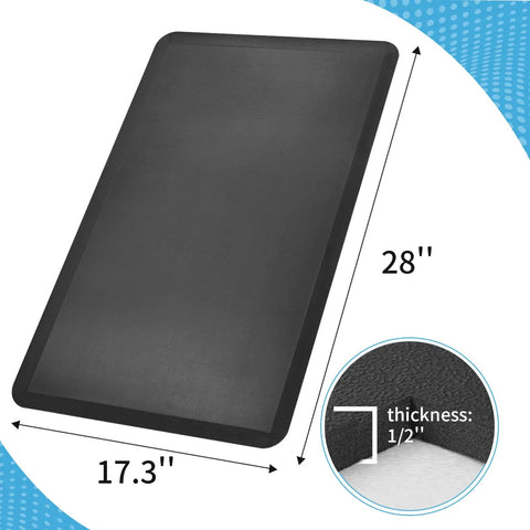 Anti Fatigue Floor Mat Half Inch Cushioned For Kitchen And Standing Desk Non Slip Cushion With ComfortGrip Ideal For Home Office Or Garage Floor 17.3 By 28 Inches Black showing size dimensions