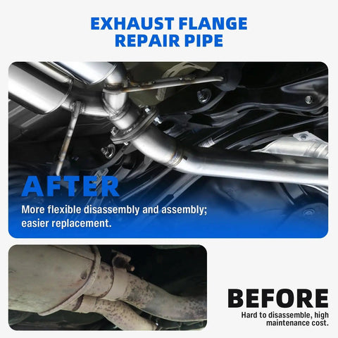 Universal Exhaust Flange Repair Kit Fits Most Cars And Trucks Uses T304 Stainless Steel With Gasket And Bolts for easy pipe replacement.