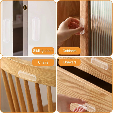Clear PU Self Adhesive Recessed Finger Pulls 4 Pack Oval Sliding Door Handles for glass doors, cabinets, and drawers installation.
