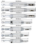 Eight-piece AFUNTA center drill bit set for hinges; self-centering bits with sizes 5/64, 7/64, 9/64, 11/64, 13/64, 5 mm, 1/4 in.