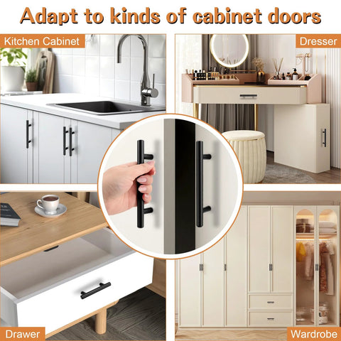 5 Pack 3-3/4 Inch Hole Centers Solid Stainless Steel Round T Bar Cabinet Pulls Black for kitchen cabinets, dressers, and wardrobes