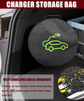 Slick EV Cable Carrier Bag For Electric Vehicle Charging Cables And RV Sewer Hose Organizer, black round design in trunk.