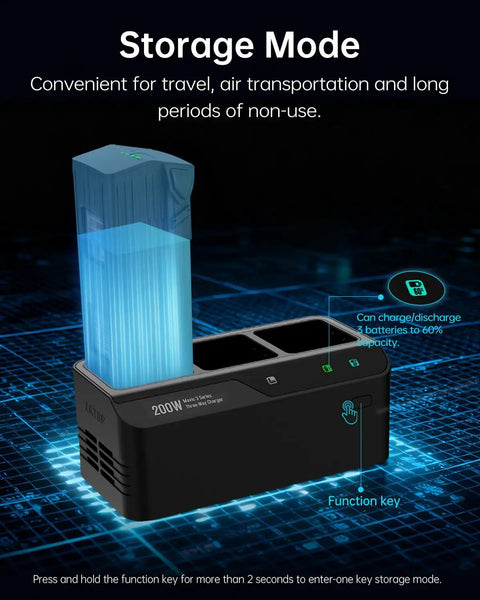 200W Mavic 3 Battery Charging Hub Juices 3 Batteries At Once Parallel Charge For Pro Classic Cine Enterprise Drones 95 Fast Mode Delivers Full Charge In About 60 Minutes showing storage mode with inserted battery