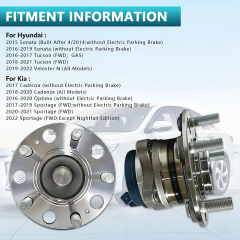 Rear Wheel Bearing Hub Assembly Kit OEM Grade For Hyundai Sonata 2015 To 2019, Tucson 2016 To 2021, Veloster N 2019 To 2022