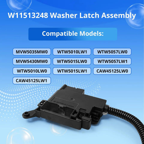 W11513248 Washer Lid Lock Switch Assembly for compatible models, designed for easy installation on top and front load washers.
