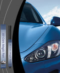 Three Pack Car Scratch Remover Pen Kit For All Cars, Magic Ink with a close-up of a blue car and scratch pen packaging.