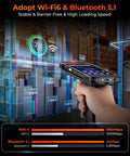 Android 13 Pistol Grip Barcode Scanner With Wi Fi 6 Handheld Mobile Computer 5.5 Inch Display in warehouse setting.