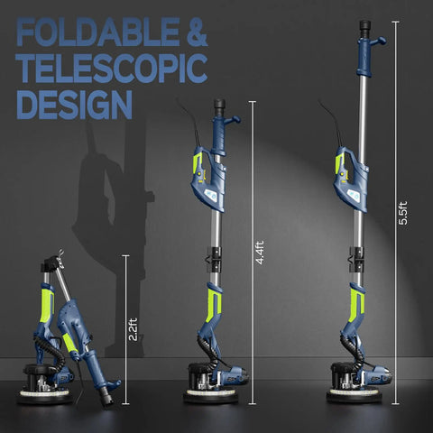 Foldable design of Drywall Sander With 8 Amp Copper Motor, Heavy Duty Pro Grade DIY Tool For Popcorn Ceiling Removal shown in stages.