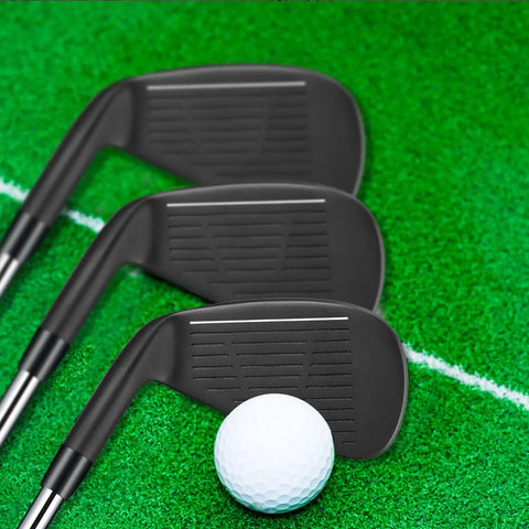 Pro Grade Men Golf Irons Set With Steel Shaft For Right Hand Golfers Stiff Flex Featuring CNC Grooves For Superior Control And Distance Low Center Of Gravity Design Minimizes Turf Digging And Provides Consistent Launch 3 Iron Single irons on grass with golf ball