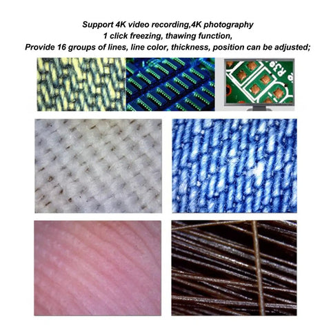 Close-up images showcasing textile patterns and circuit components using the Snag Crisp 4K Shots With This Badass 8.3MP USB Microscope Camera Delivering Killer 3840X2160 Clarity For Heavy Duty Industrial Work And Super Smooth Live Streaming.