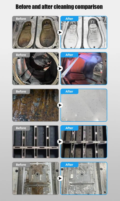 Before and after cleaning comparison showing effectiveness of Real Deal Dry Ice Blasting Machine With Wireless Spray Gun for grime removal.
