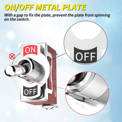 Heavy Duty Marine Toggle Switch 12V DC 30A Waterproof 2 Pin SPST On Off Switch with boot cover, showing on/off metal plate