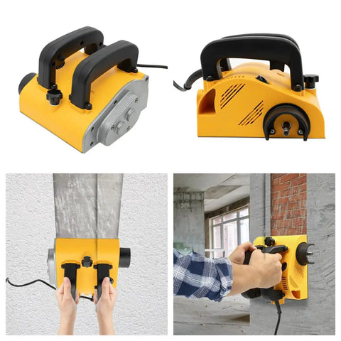 Heavy Duty Electric Wall Planer And Tough Concrete Scraper With A Ripping Tungsten Steel Blade in use, showcasing two handles and a tungsten blade.