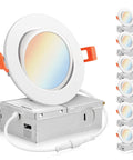 Six Pack 4 Inch LED Gimbal Eyeball Recessed Lighting Canless Ceiling Light With J Box Five Color Temperature Switch