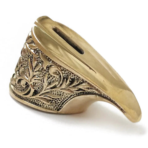 Bronze Knife Guard Bolster For Custom Knife Making with flame style detailing, hand cast solid metal accessory for knifemakers