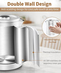 Grab And Go Travel Ready Electric Kettle 0.8L, Ultra Portable Double Wall Stainless Steel Boiler With 304 Food Grade Seamless Inner Tank, 120V 1000W Fast Boil, Auto Shutoff, Boil Dry Protection, White, showing double wall design.
