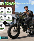 Person riding All Terrain Electric Bike With 750W Motor For A Smooth Cruise At 25 MPH 50 Mile Range 20 Inch Fat Tires 48V