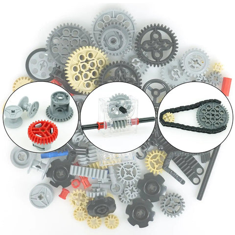 MaleKo Tech Gears And Axles Set Over 120 Pieces For MOC Car Building Blocks Accessories Wheels Pins Differential Gearbox Chain