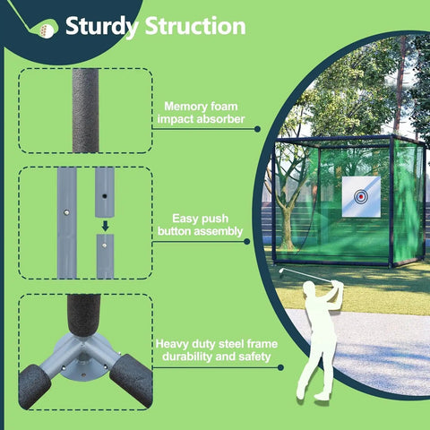 Backyard Golf Hitting Net Cage With Mat And Target, Heavy Duty Iron Frame Practice Net For Indoor Outdoor Use features.