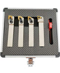 5/8 Inch CNC Lathe Indexable Turning Tool Holder Set With Nickel Plated Finish Includes 4 Carbide Inserts And 3 Wrenches
