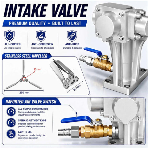 Industrial Pneumatic Paint Mixer For IBC Totes, 304 Stainless Steel Agitator, Pro Grade Heavy Duty Stirrer For Paint Resin Ink And Chemicals, Emulsion Mixing For 265 Gallon Capacity Tanks, Efficient Convection And Shear Action, stainless impeller