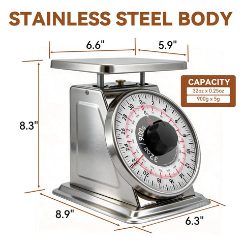 Analog 2lb Kitchen Scale With Mechanical Dial Stainless Steel Platform Rugged Pro Grade Build Easy Manual Weighing.