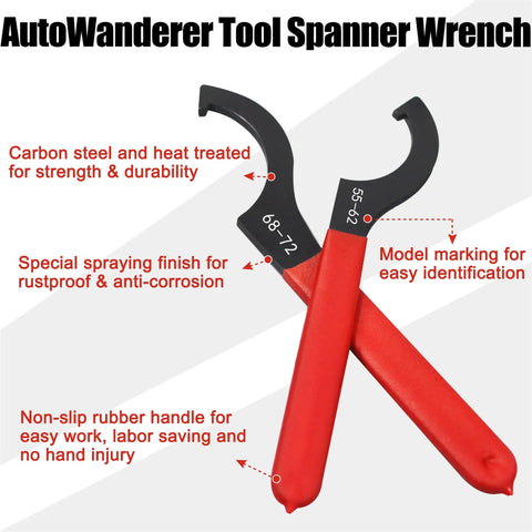 Nine Piece Coilover Spanner Wrench Set For Adjustable Shocks Universal Carbon Steel Wrenches with red rubber handles, details visible