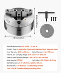 Precision 8 Inch 3 Jaw Lathe Chuck Self Centering Machine Tool With 2 1 4 In 8 Thread Base and T Wrench for Wood Metal Lathes