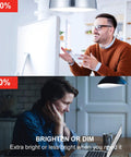 Image showing a brightly lit office and a dimly lit home setting, demonstrating No Hub Required Smart LED Light Bulbs A19 Daylight 5000K use.